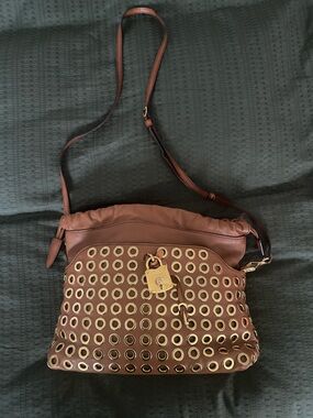 Burberry Prorsum - Brown Leather Crossbody Bag with Gold Grommet Detail